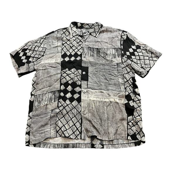 Vintage Jams World Rayon Shirt Geometric Black White Retro Surf‎ Mens Size Med - Picture 1 of 13